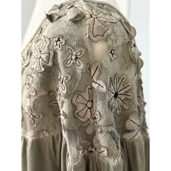 POL Women's Small Olive Green Boho Floral Lace Long Sleeve Blouse Top Oversized - Picture 3 of 13